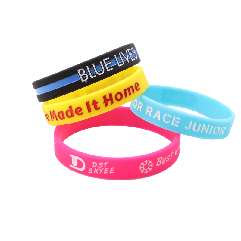 Skyee Hot sale debossed filled one color ink silicone wristband for promotion of company